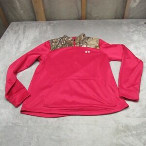 Under Armour Caliber Sweatshirt Women Large Pink Realtree Camo Pullover 1/4 Zip